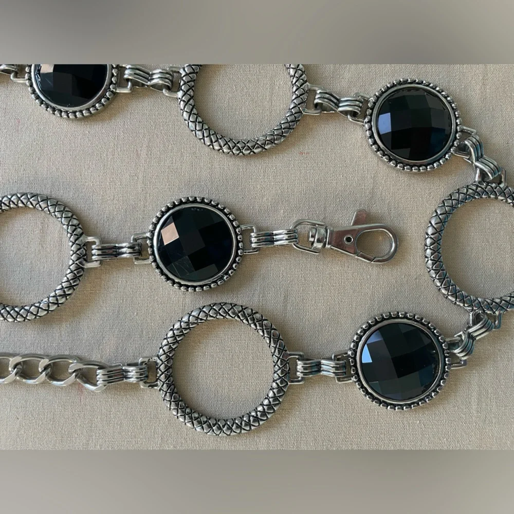 Silver and black Festival chain / festival belt